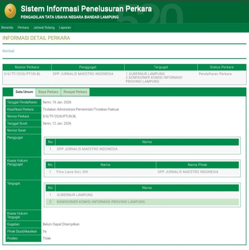 SS Web Sistem Informasi  Perkara (SIPP). Foto: Alvacino 